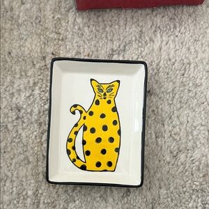 Yellow Polka Dot Cat Ceramic Trinket Dish